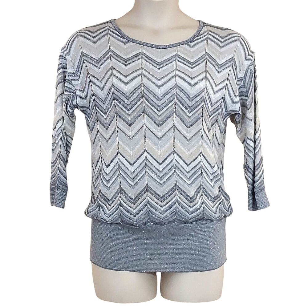 Cato Women's Lightweight Silver Shimmer Herringbone Round Neck Top